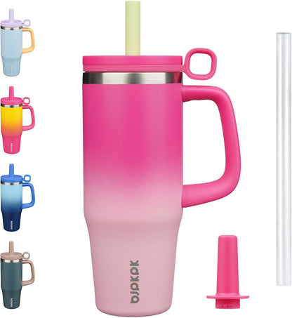 BJPKPK 50oz Insulated Tumbler with Handle Stainless Steel Travel Coffee Mug with Lid Reusable Large Water Bottle with Straw,Sky