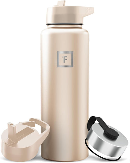 IRON °FLASK Camping & Hiking Hydration Flask with Straw, Wide Mouth Insulated Stainless Steel Sports Water Bottle - 40 oz Midnight Black