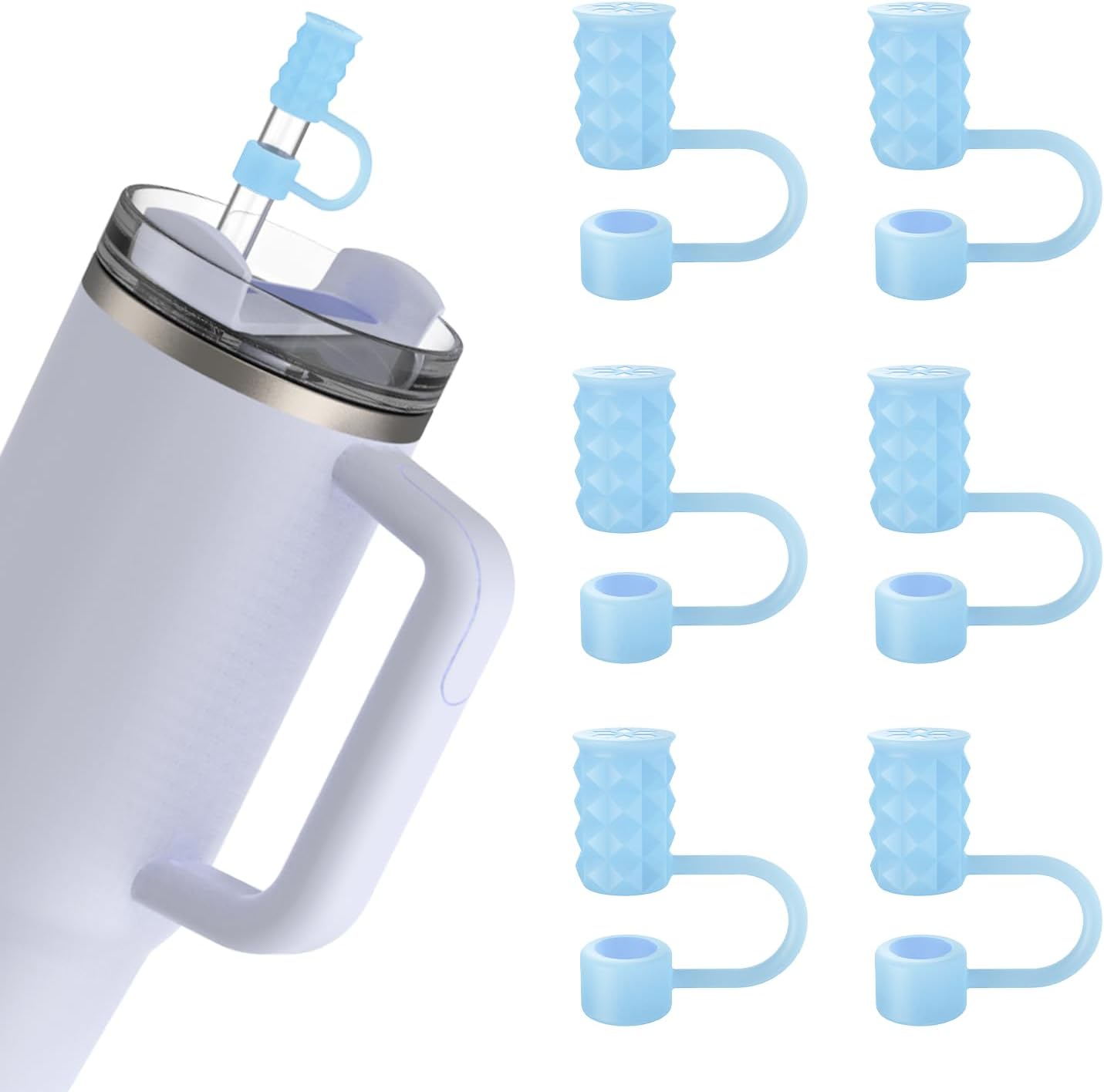 6Pcs 0.39in/10mm Silicone Straw Covers Cap Compatible with Stanley Cup 40 & 30 oz, Reusable Dust-Proof Straw Toppers for Tumbler with Handle, Starlight