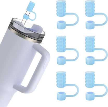 6Pcs 0.39in/10mm Silicone Straw Covers Cap Compatible with Stanley Cup 40 & 30 oz, Reusable Dust-Proof Straw Toppers for Tumbler with Handle, Starlight