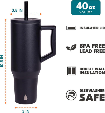Elemental 32 oz 100% Leak Proof Tumbler with Handle & Straw - Stainless Steel Double Wall Insulated Tumbler for Hot and Cold Beverages - Travel Coffee Mug with Sip & Straw Lid - White - Colors A