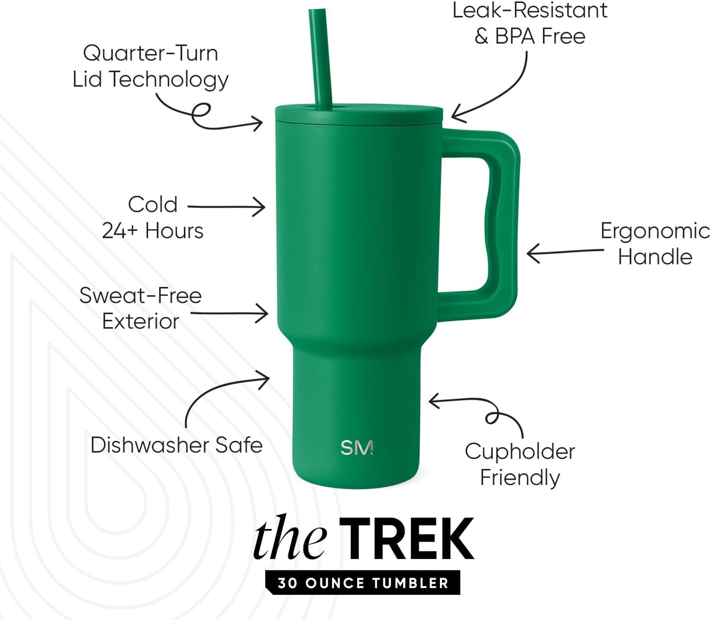 Simple Modern 40 oz Trek Tumbler with Handle and Straw Lid | Cup Holder Friendly Insulated Stainless Steel Travel Mug | Sea Glass Sage - Colors B