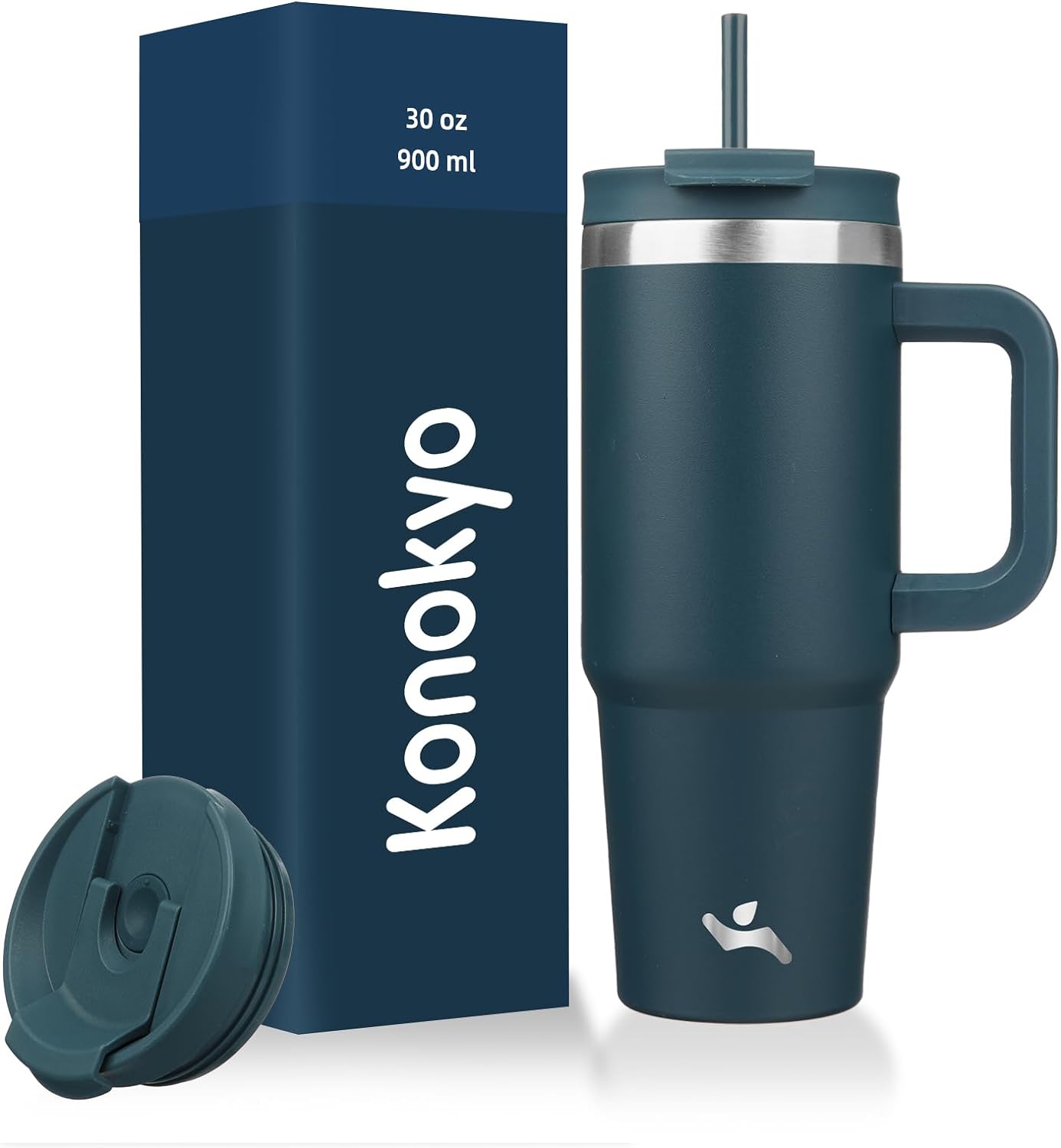 Konokyo 30 oz Tumbler with Handle and 2 Straws,2 in 1 Lid Insulated Water Bottle Stainless Steel Travel Coffee Mug,Sky