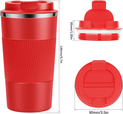 YINJOYI 12oz Travel Coffee Cups Insulated Tumbler Thermal Mug to Go with Lid Leak Proof Reusable Stainless Steel Coffee Mug Spill Proof for Hot and Iced Cold Drinks (Red, 380ml)