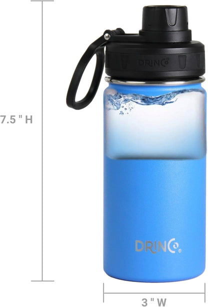 Drinco Stainless Steel Water Bottle Spout Lid Vacuum Insulated Double Wall Water Bottle Wide Mouth (40oz 32oz 22oz 18oz 14oz) Leak Proof Keep Cold Sport Camping Hiking (22 oz, 22oz Black)