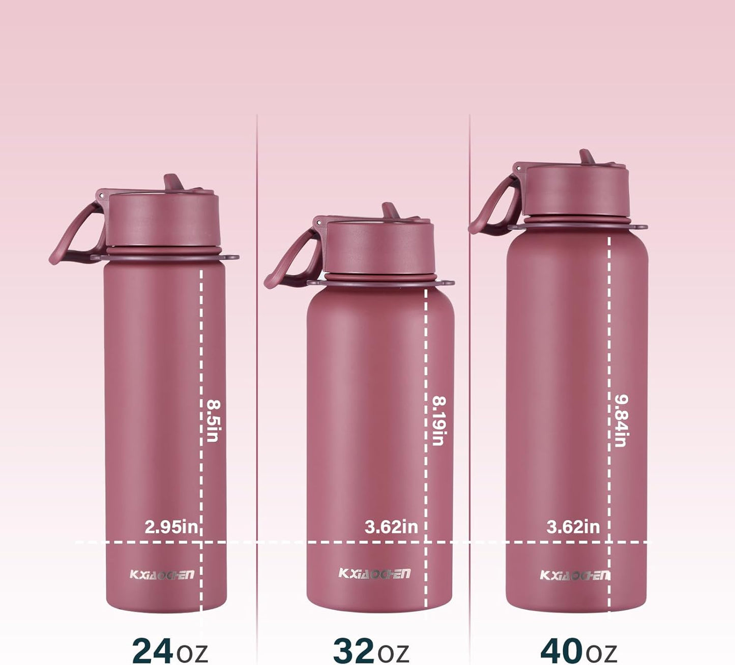 KXIAOCHEN Insulated Water Bottle With Strap, Cold For 48 Hrs Leak Proof, Triple Wall Stainless Steel Sports Water Bottle With Straw And Spout Lid For Gym Hiking Travel