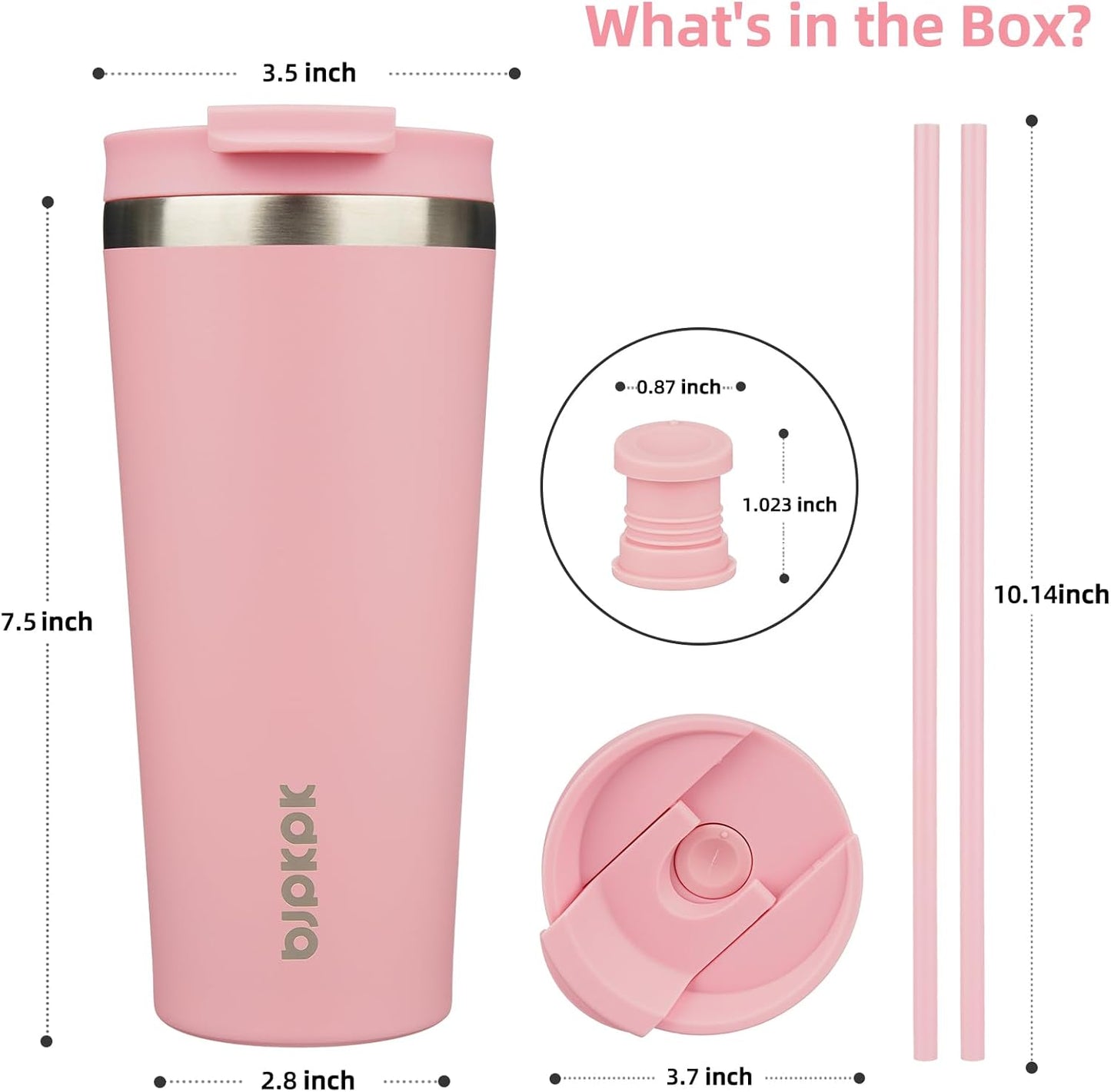 BJPKPK 22oz Insulated Tumbler With lid And Straw Stainless Steel Tumblers Travel Coffee Mug Reusable Thermal Cup,Sky