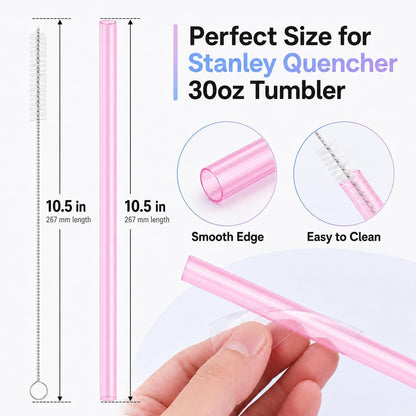 Joshey 12 Inch Tritan Replacement Straws for Stanley 40oz Tumbler - 6 Pack Reusable Long Straws with Cleaning Brush, Fits 30oz & 40oz Stanley Cup Accessories, BPA-Free (6 Colors)