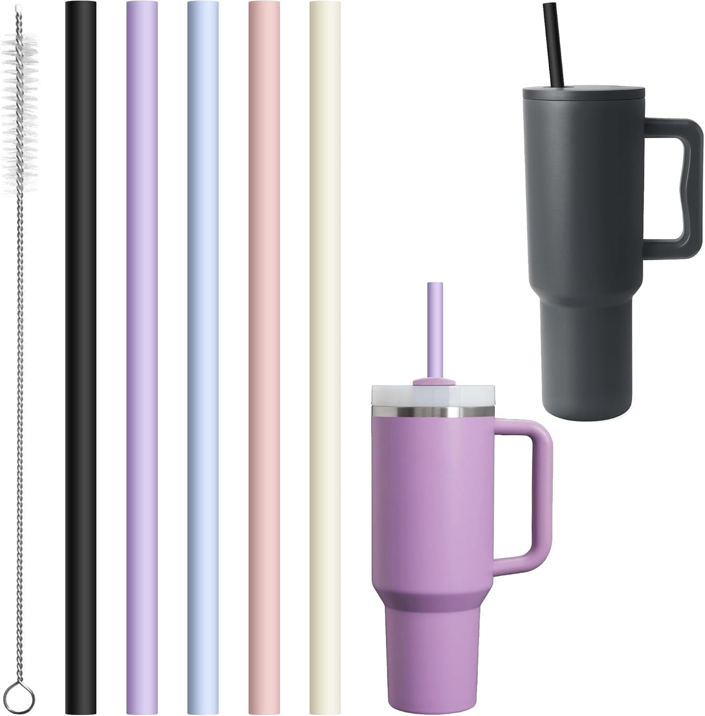 Reusable Silicone Straws for Stanley/Simple Modern 40 oz Tumbler, 12.2 Inch Extra Large Rubber Drinking Straws for 20/30/40/50/64 oz Tumbler, Cleaning Brush