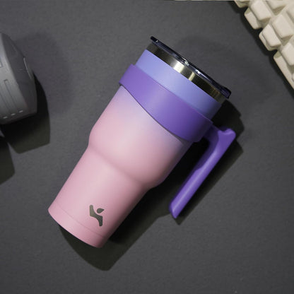 Konokyo 20 oz Tumbler with Handle and 2 Straw 2 Lid, Insulated Water Bottle Stainless Steel Vacuum Cup Reusable Travel Mug,Black