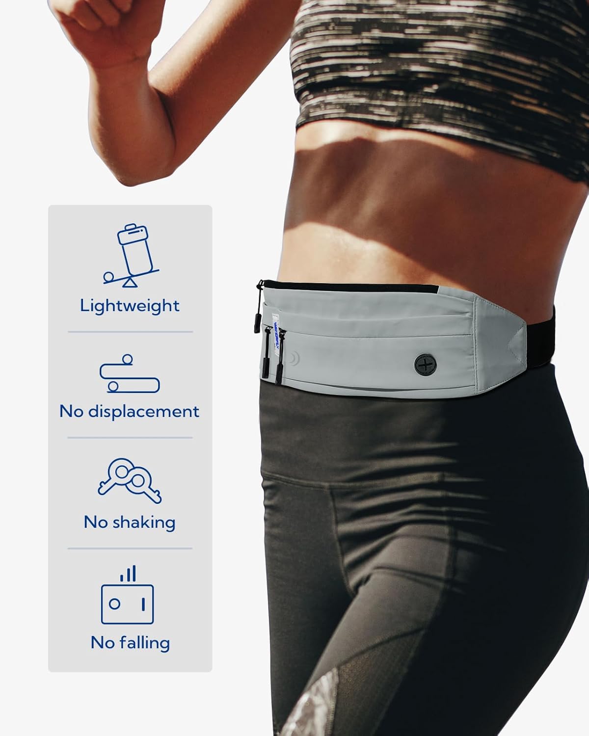 WATERFLY Running Belt Fanny Pack: Runner Marathon Jogging Waist Pack Sport Workout Exercise Fitness Phone Holder Belt for Men Women Jogger Slim Waist Bag Black
