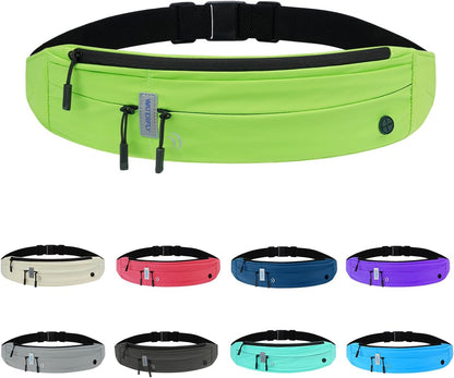WATERFLY Running Belt Fanny Pack: Runner Marathon Jogging Waist Pack Sport Workout Exercise Fitness Phone Holder Belt for Men Women Jogger Slim Waist Bag Black