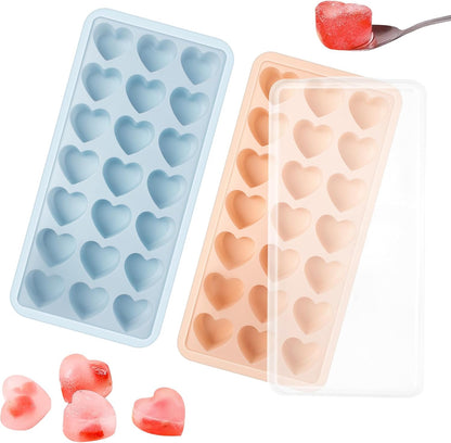 Heart Shape Ice Cube Tray, 21 Holes Silicone Ice Cube Mold with Removable Lid Flexible for Whiskey Cocktail Chocolate
