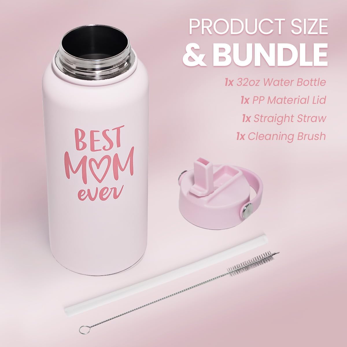 SANDJEST Pickleball Gift for Women, Water Bottle Stainless Steel 32oz with Lid & Straw, Sport Insulated Bottles Gifts for Girls Friends Teens Birthday Christmas