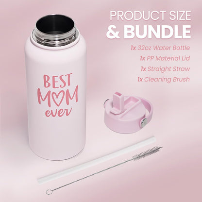 SANDJEST Pickleball Gift for Women, Water Bottle Stainless Steel 32oz with Lid & Straw, Sport Insulated Bottles Gifts for Girls Friends Teens Birthday Christmas