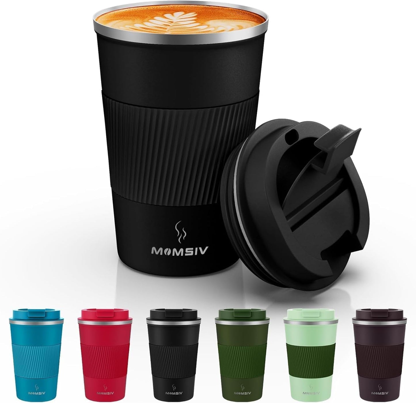 MOMSIV 12oz Travel Mug, Insulated Coffee Cup with Leakproof Lid, Travel Coffee Mug Vacuum Stainless Steel Double Walled Reusable Coffee Cup for Hot and Cold Water Coffee