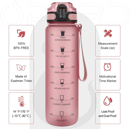 Opard Zip 32oz Plastic Water Bottle Dishwasher Safe, Leakproof Flip-Top Lid, BPA Free Tritan, Wide Mouth Reusable Sports Water Bottle for Gym Hiking Commuting Outdoor Travel and School