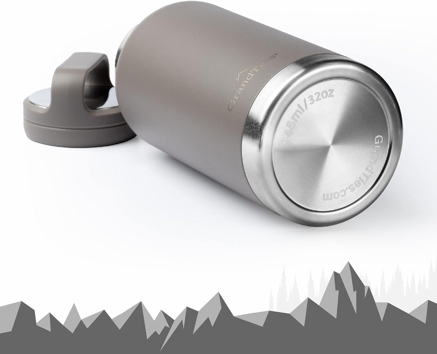 GRANDTIES 2 Lids Sports Stainless Steel Water Bottles – Wide Mouth Vacuum Insulated Reusable Leak Proof BPA-Free Travel Metal Canteen, Thermal Bottles for Men Women Gym (Ivory White 32 oz)