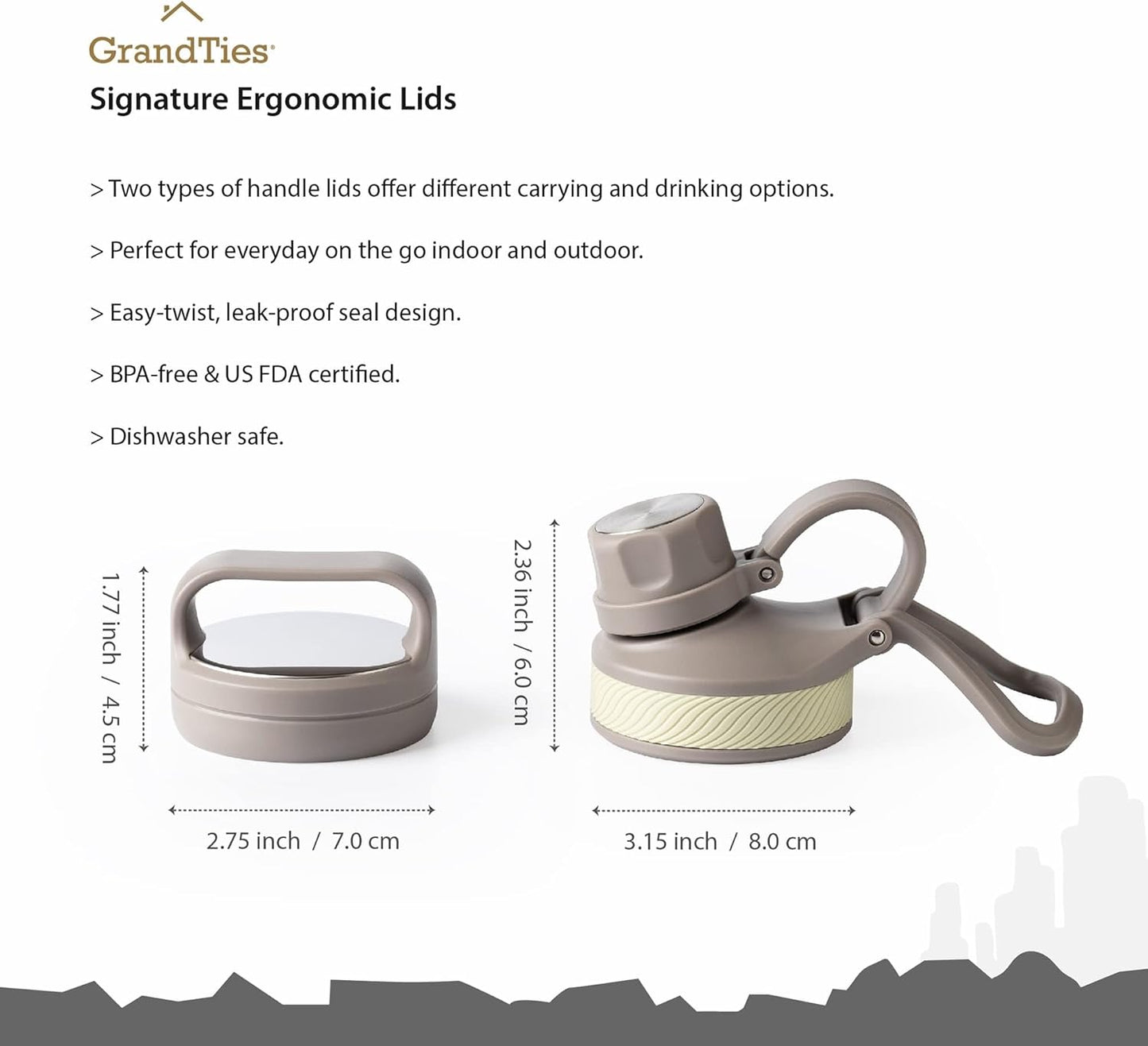 GRANDTIES 2 Lids Sports Stainless Steel Water Bottles – Wide Mouth Vacuum Insulated Reusable Leak Proof BPA-Free Travel Metal Canteen, Thermal Bottles for Men Women Gym (Ivory White 32 oz)