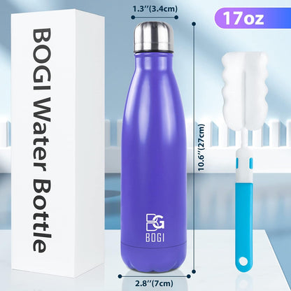 BOGI 17oz Insulated Water Bottle Double Wall Vacuum Stainless Steel Water Bottles, Leak Proof Metal Sports Water Bottle Keeps Drink Hot and Cold - Perfect for Outdoor Sports Camping Biking (Purple)