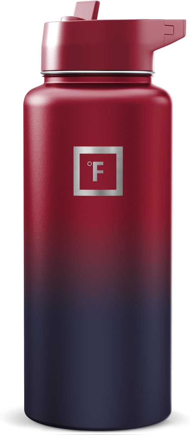 IRON °FLASK Camping & Hiking Hydration Flask with Straw, Wide Mouth Insulated Stainless Steel Sports Water Bottle - 22 oz Aurora