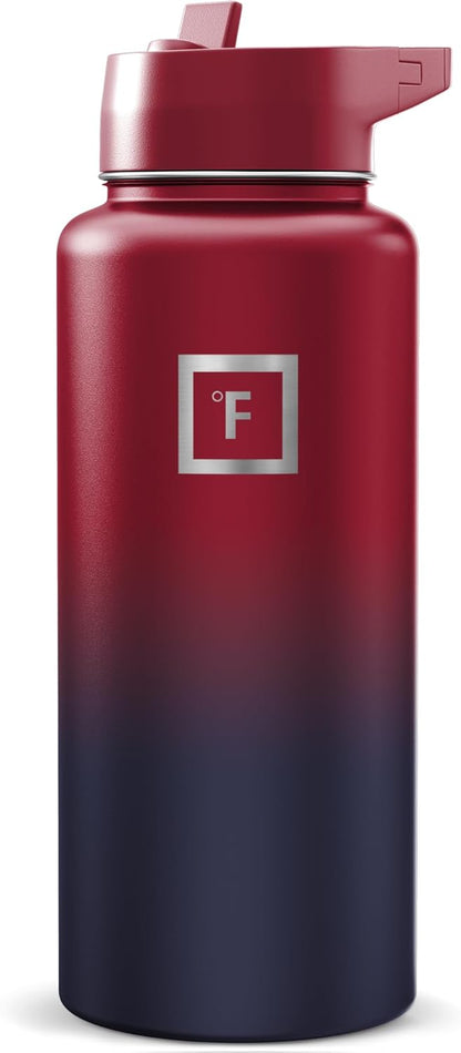 IRON °FLASK Camping & Hiking Hydration Flask with Straw, Wide Mouth Insulated Stainless Steel Sports Water Bottle - 22 oz Aurora