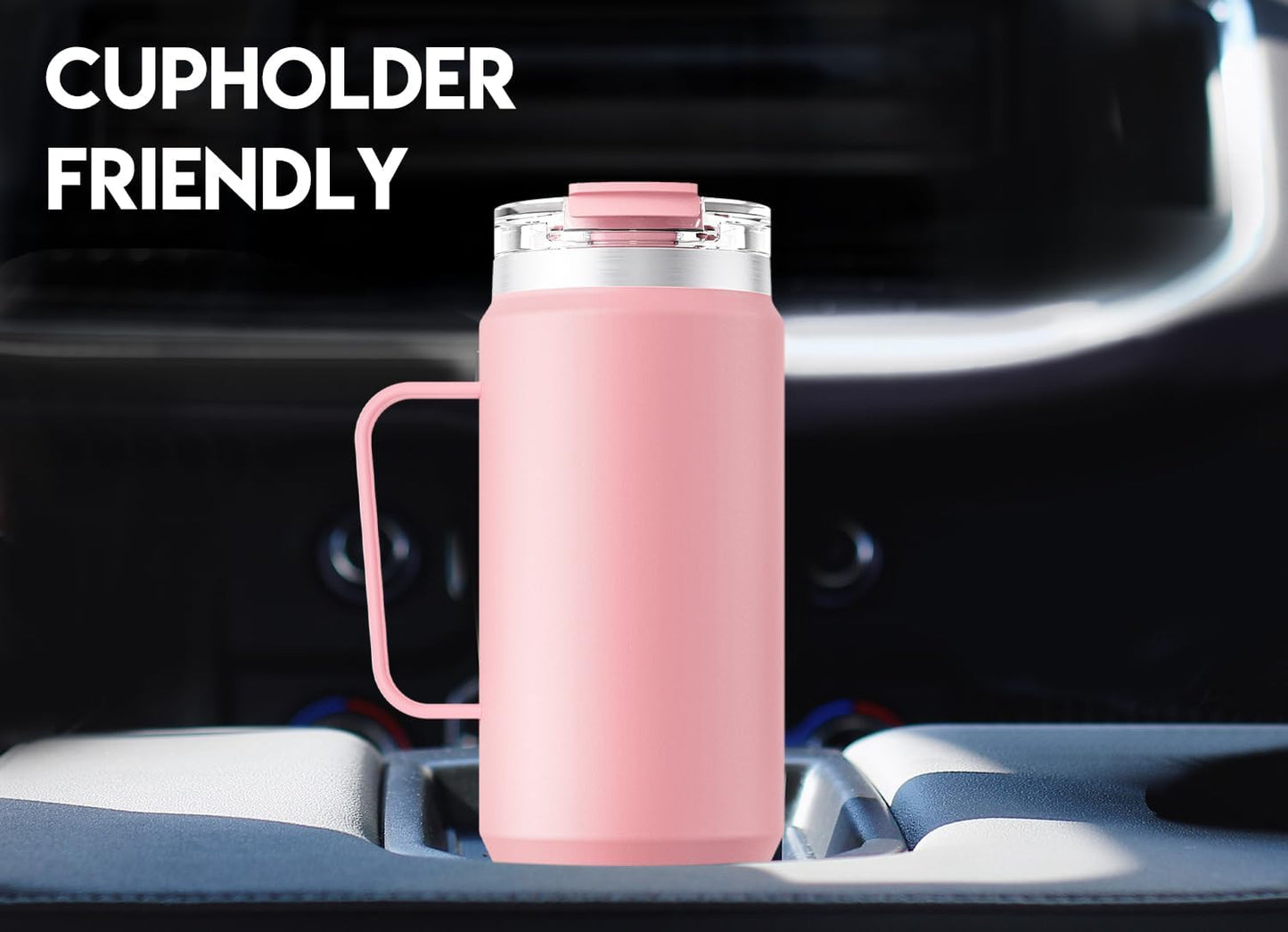 Meoky 32oz Tumbler with Handle, Stainless Steel Travel Mug with 2-in-1 Straw and Sip Lid, Vacuum Insulated Coffee Mug, 100% Leak Proof, Keeps Cold for 24 Hours or Hot for 8 Hours (Sky)