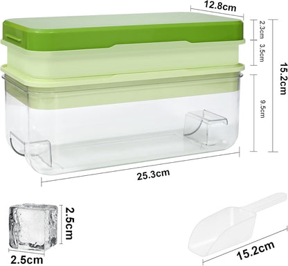 Ice Trays for Freezer with Lid & Bin, Ice Cube Tray Making 64 pcs Ice Cubes, Easy Press to Release Ice, Ice Tray with Storage Bin Chilling Cocktail Whiskey Coffee 2 Trays 1 Ice Bucket & Scoop (Black)