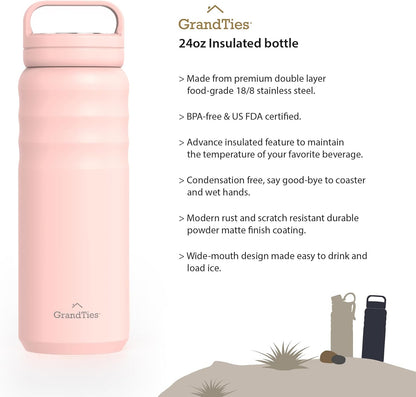 GRANDTIES 2 Lids Sports Stainless Steel Water Bottles – Wide Mouth Vacuum Insulated Reusable Leak Proof BPA-Free Travel Metal Canteen, Thermal Bottles for Men Women Gym (Ivory White 32 oz)