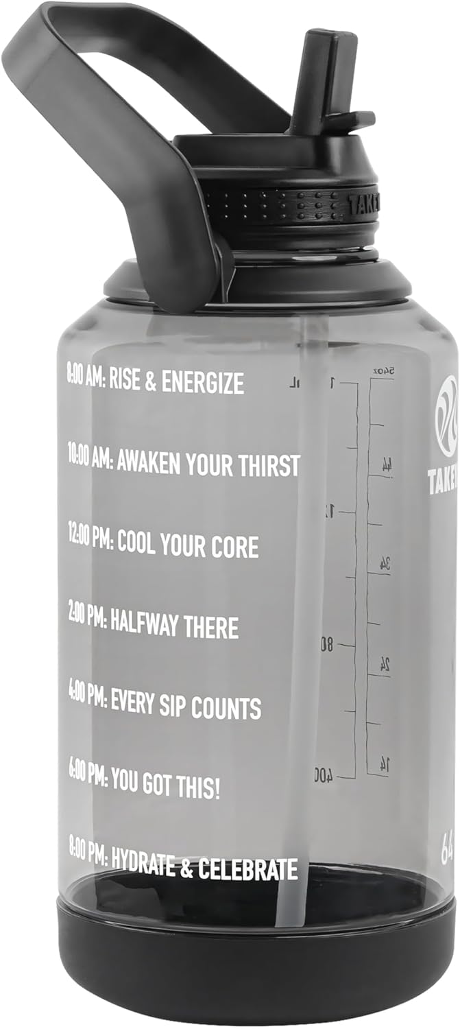 Takeya Motivational Water Bottle with Straw Lid and Time Marker (64 oz, Vivacity Purple) - Leakproof, BPA Free Water Bottle for Daily Intake Tracking