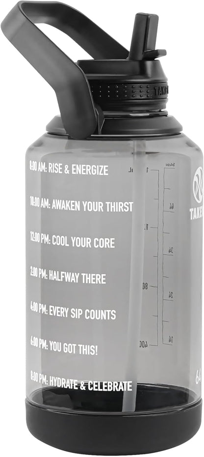 Takeya Motivational Water Bottle with Straw Lid and Time Marker (64 oz, Vivacity Purple) - Leakproof, BPA Free Water Bottle for Daily Intake Tracking