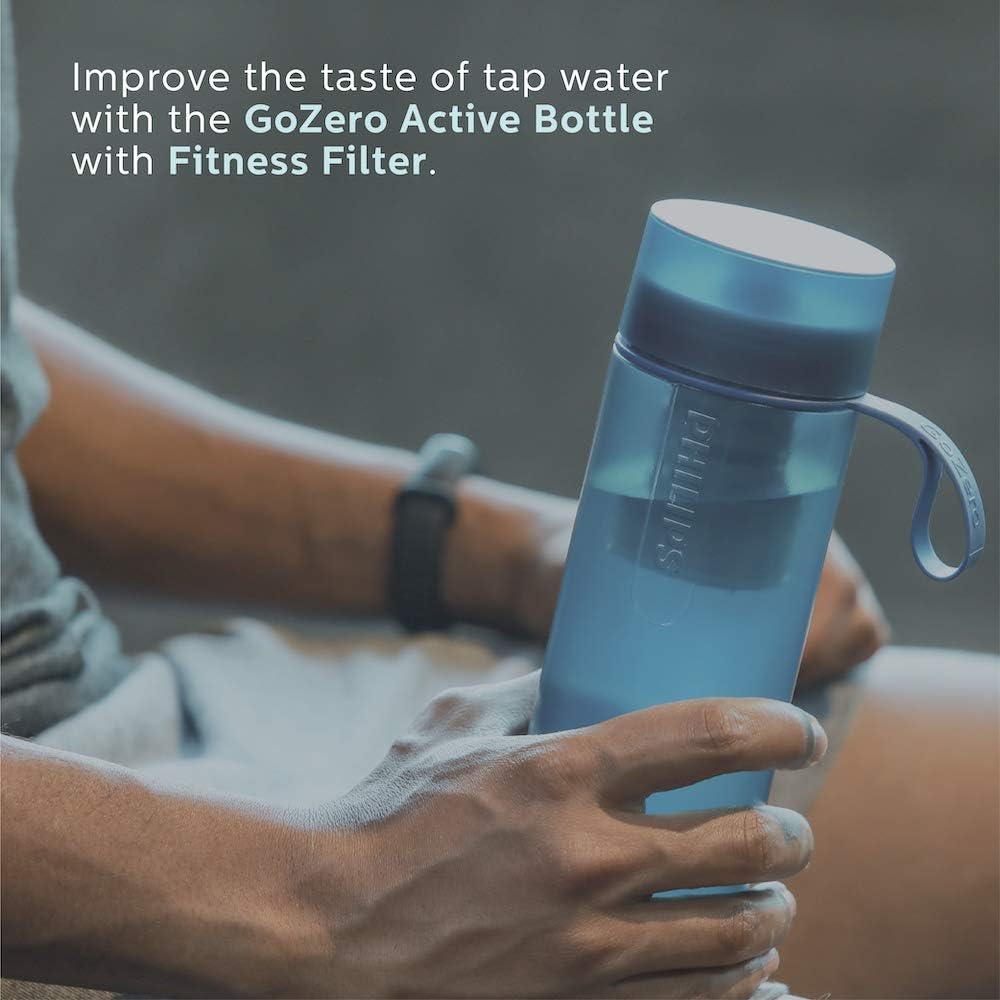 Philips Water GoZero Active BPA-Free Water Bottle with Fitness Tap Water Filter, Sport Squeeze Water Bottle, Lightweight, 24 oz with Fitness Filter, Plum