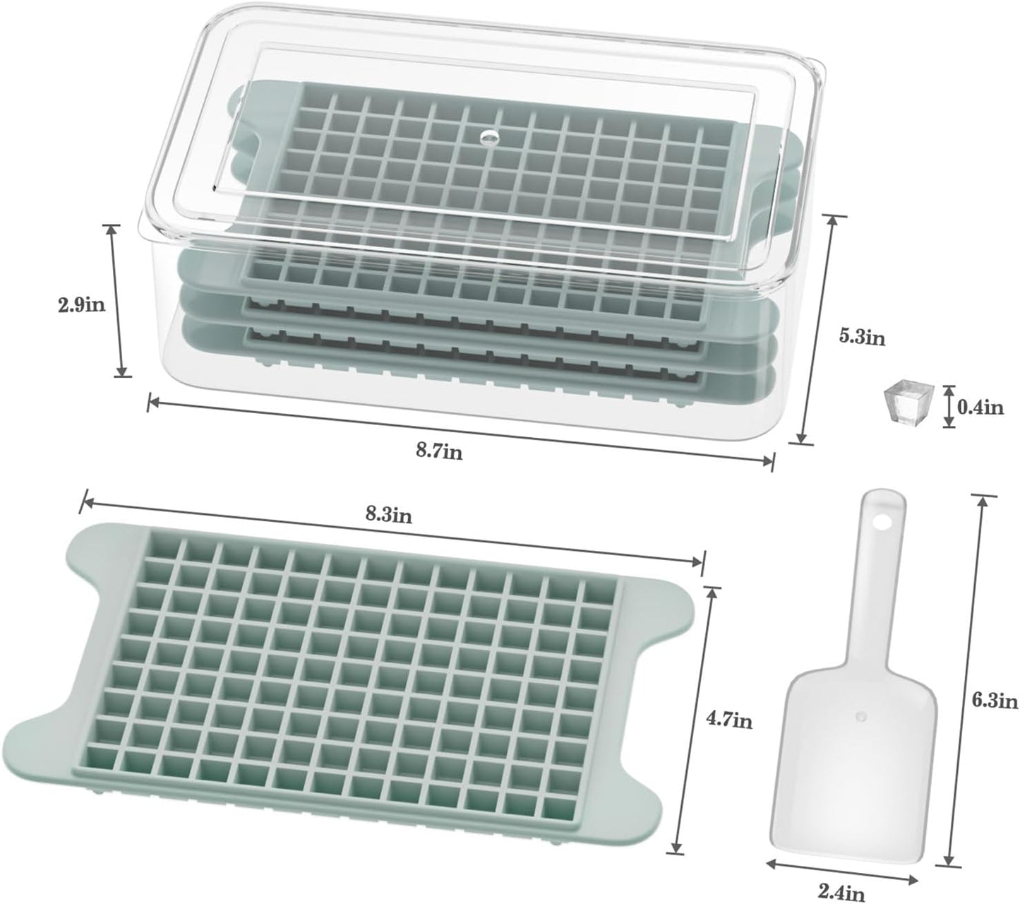 Mini Ice Cube Tray for Freezer: GGUW Nugget Ice Cube Tray with Bin - Crushed Ice Tray Making 4×117 PCS Icecube - Easy Release Iced Maker Trays