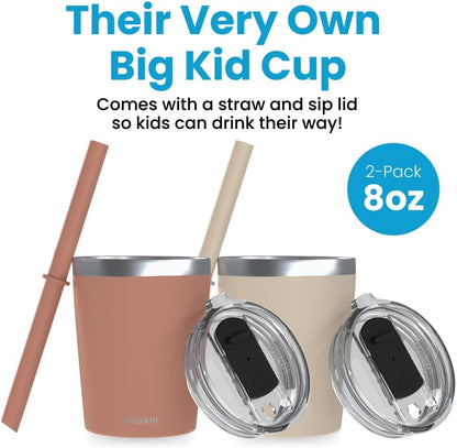 CUPKIN Stainless Steel Insulated Tumbler with Lid and Straw, 20 oz Stainless Steel Cups, Set of 2 Travel Coffee Mug for Adults, Iced Coffee Cup with Lid, Tumbler for Travel (Coral + Yellow)