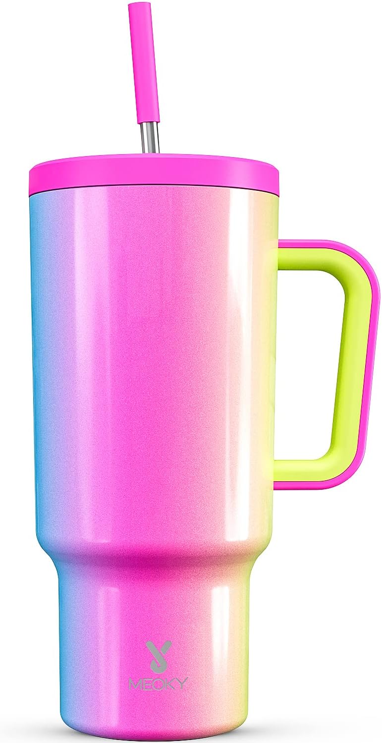 Meoky 40 oz Tumbler with Handle and Straw: Stainless Steel Insulated Tumbler with Lid and Straw - 100% Leak Proof Tumbler for Car Cup Holders - Travelers Commuters Workers, Donut