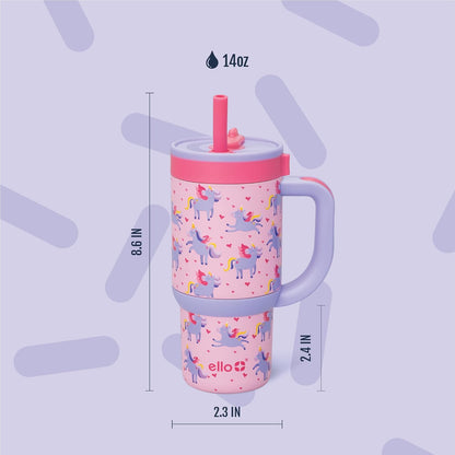 Ello Oasis 18oz Kids Tumbler with Handle & Retracting Straw, 100% Leakproof Reusable Insulated Stainless Steel Cup, Gifts for Teens Girls Boys, Keeps cold for 18 Hours, Cup Holder Friendly, Glacier