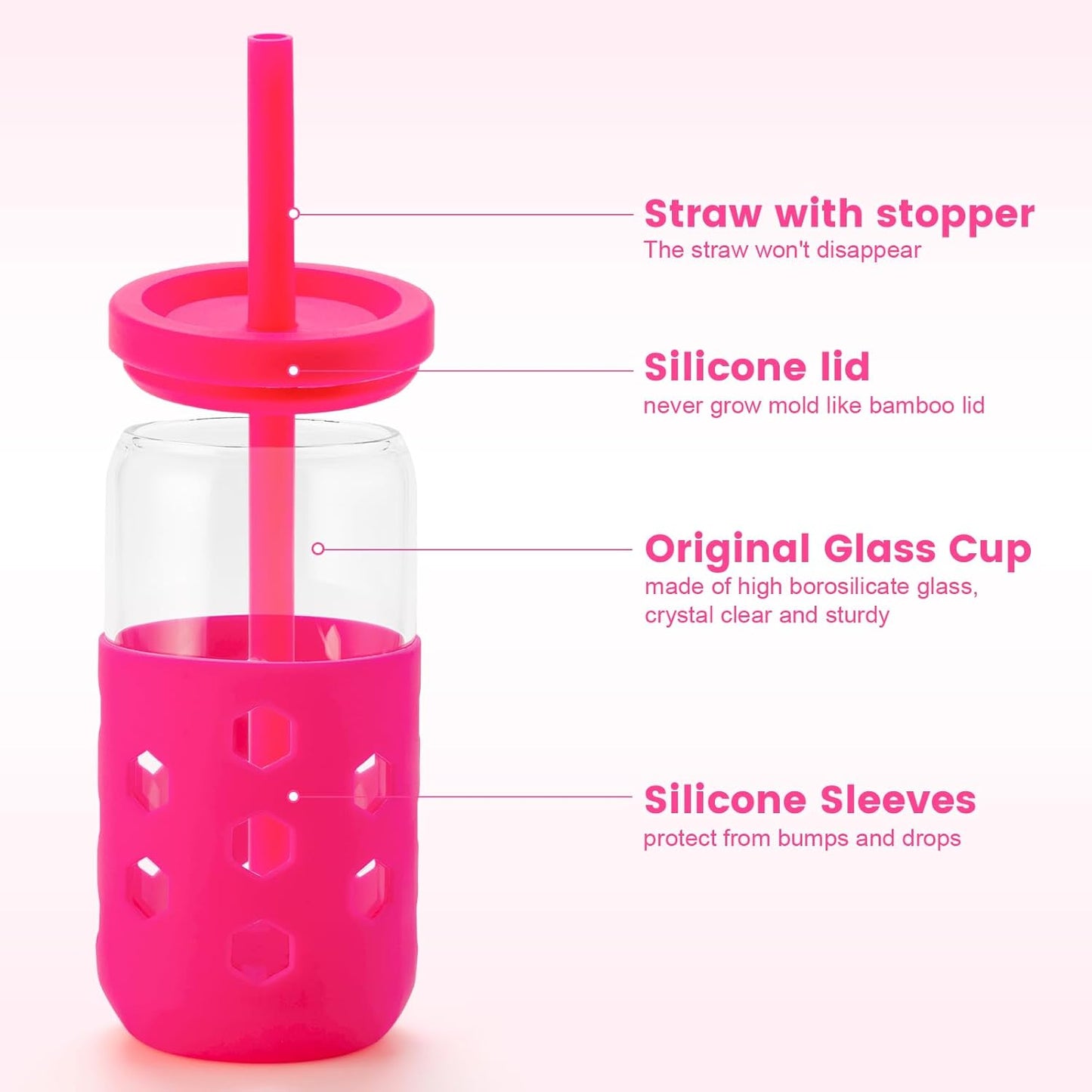 Mrsdry Glass Cups with Lids and Straws (4 Pcs), 16oz Drinking Glasses Set with Silicone Sleeves for Coffee Bar Accessories Iced Coffee Cups with Lids, Glass Tumbler Reusable for Gifts