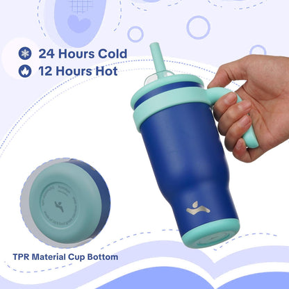 Konokyo 30 oz Tumbler with Side Handle, Insulated Water Bottle with Straw and 2 in 1 Lid, Stainless Steel Cup Travel Coffee Mug for Sports Office Gym,Purple