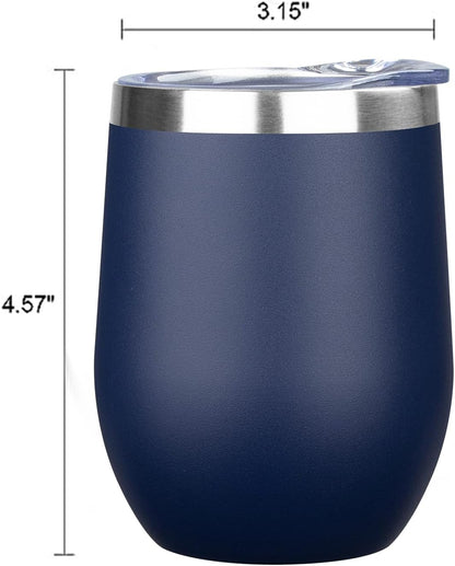 MEZMUT 12 Oz Insulated Wine Tumbler with Lid Double Wall Vacuum Stainless Steel Wine Glass Coffee Mug Insulated Tumbler Cup for Champaign, Cocktail, Beer (Black, 1 Pack)