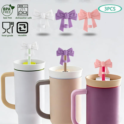 BTYHAOS Silicone Straw Caps for 10mm Tumblers | Reusable Dust-Proof Straw Toppers Compatible with Stanley 30oz & 40oz Tumblers (Purple Flower 3pc)