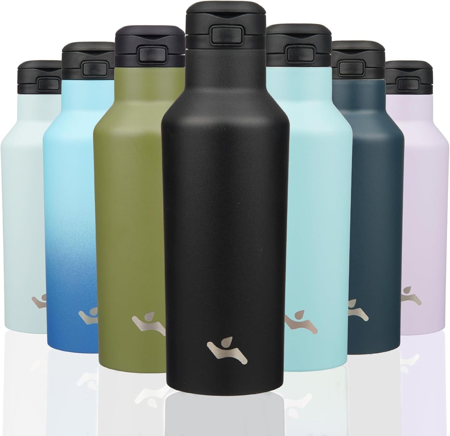 Konokyo Insulated Water Bottle with Straw,25 OZ Double Wall Vacuum Stainless Steel Water Flask with 2 Lids,Black