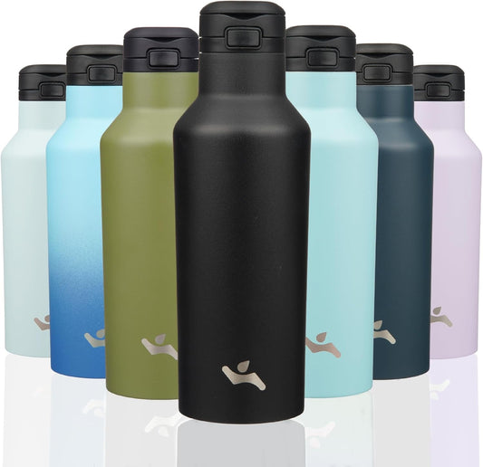 Konokyo Insulated Water Bottle with Straw,25 OZ Double Wall Vacuum Stainless Steel Water Flask with 2 Lids,Black