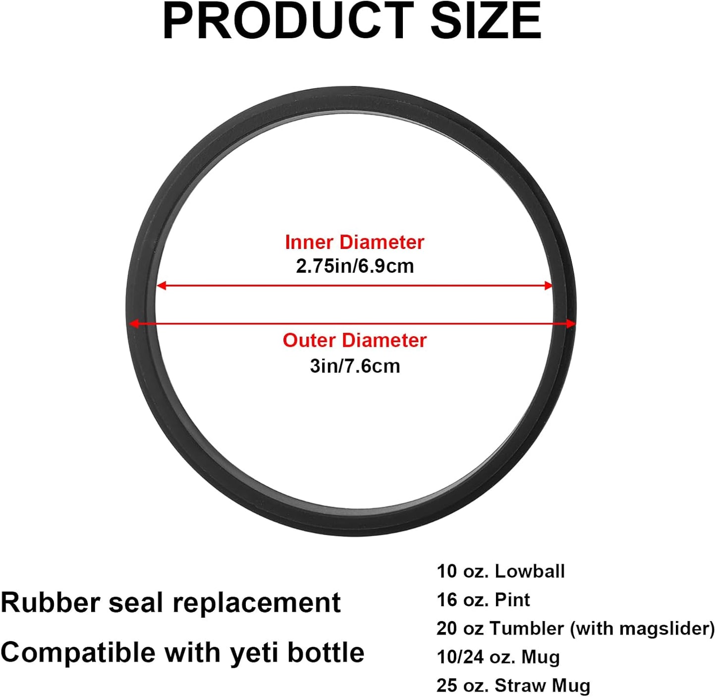 Joshey Rubber Seal Replacement Gaskets for Yeti Rambler 20 oz Tumbler - Leak-Proof Seal & O Ring Replacement Parts for Yeti 25 oz Straw Mug Lid, 6 Packs
