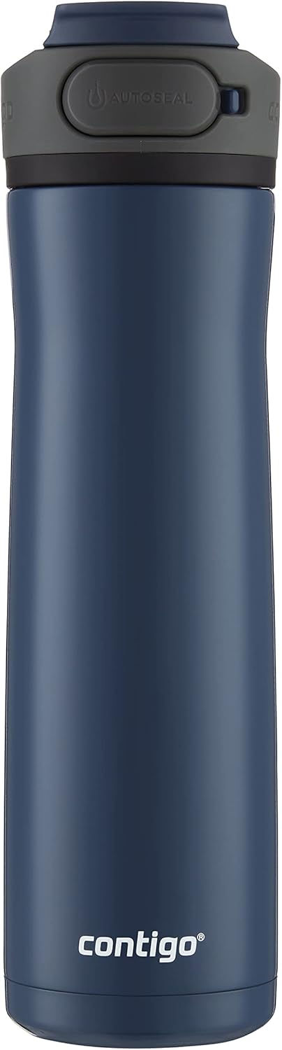 Contigo Cortland Chill 2.0 Vacuum-Insulated Stainless Steel Water Bottle, Spill-Proof Sip Technology, Interchangeable Lid, 24oz, Steel/Licorice, Perfect for Fitness Travel Everyday Use