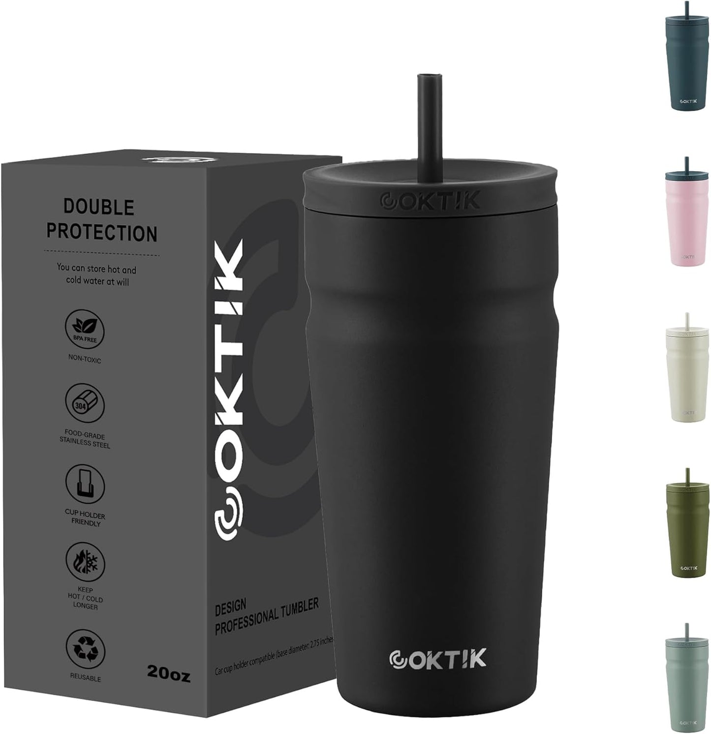COKTIK 24oz Insulated Tumbler with Lid and Straw Iced Coffee Cup Reusable Stainless Steel Travel Mug Water Bottle Cupholder Friendly for Women Men Her Him (Blush)
