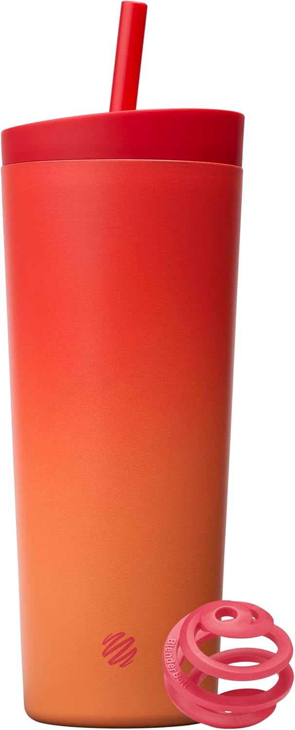 BlenderBottle 2-in-1 Insulated Stainless Steel Shaker Tumbler, Swig Leakproof Lid, Straw, BlenderBall, BPA Free, For Protein Shakes, Smoothies, And Pre Workout, 24 oz, Purple/Blue (Moon Mist)