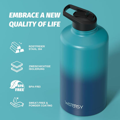 40oz Insulated Water Bottle (Cold for 48 Hrs),BPA Free&Leak Proof,Stainless Steel Water Flask,Water Jug with Straw Spout Lids for Gym,Hiking,Travel,Black Blue