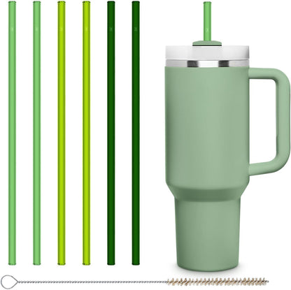 Halm Glass Straws - 6 Long 12 inch Bent Stanley Cup Replacement Drinking Straws + Plastic-Free Cleaning Brush - Perfect for Bottles & Quencher - Made in Germany - Dishwasher Safe - Eco-Friendly