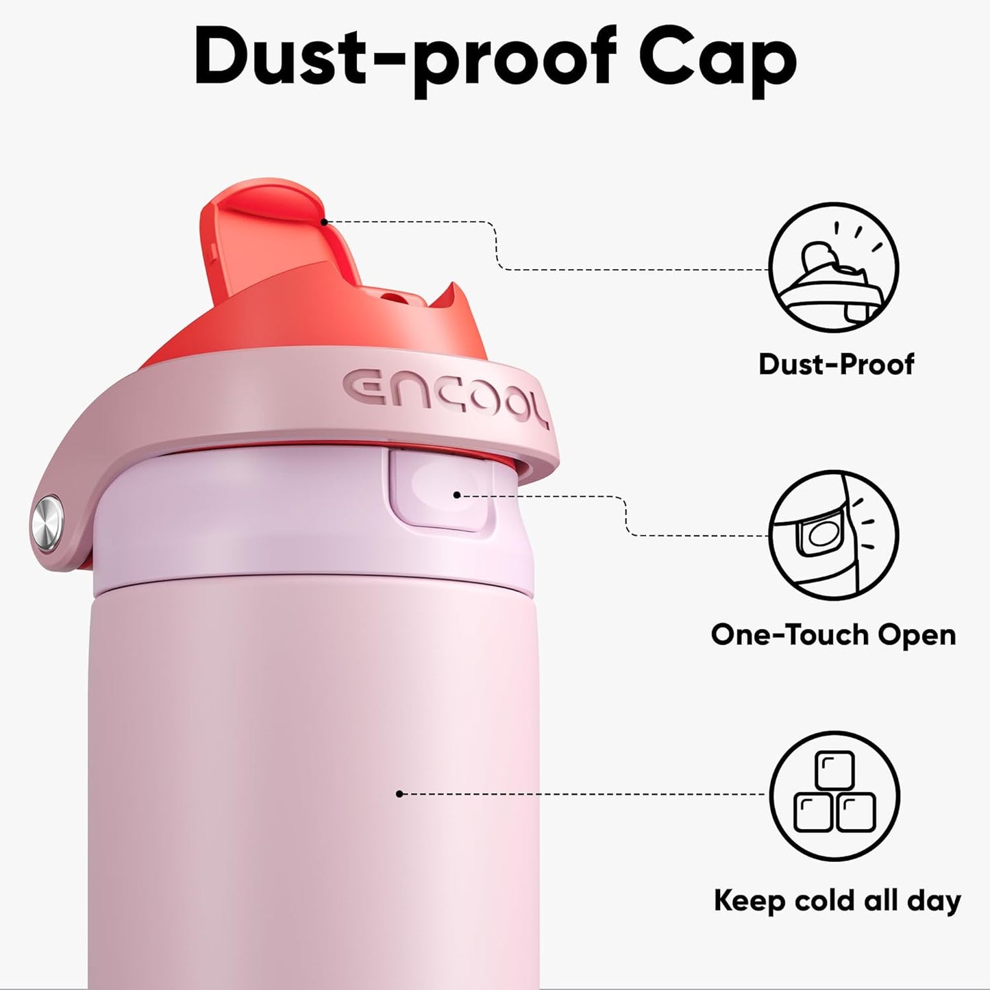 ENCOOL Leakproof Insulated Water Bottle with Straw Dual-Sip Water Bottle Bag-Safe Design for Work, Commute & Gym – Keeps Drinks Cold All Day, 24 oz, Lemonade Pink - Colors A