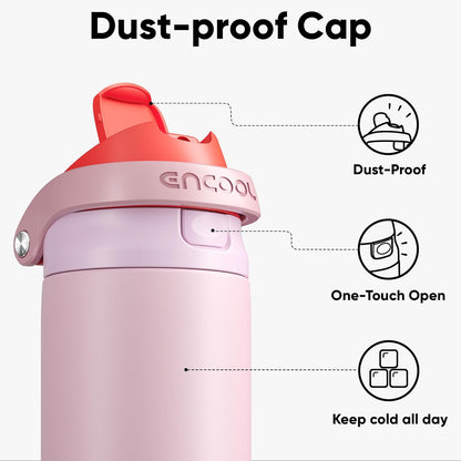 ENCOOL Leakproof Insulated Water Bottle with Straw Dual-Sip Water Bottle Bag-Safe Design for Work, Commute & Gym – Keeps Drinks Cold All Day, 24 oz, Lemonade Pink - Colors A